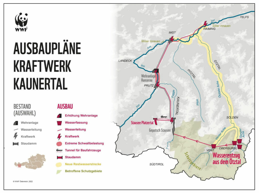 Ausbaupläne Kraftwerk Kaunertal Karte (c) WWF Österreich 2022